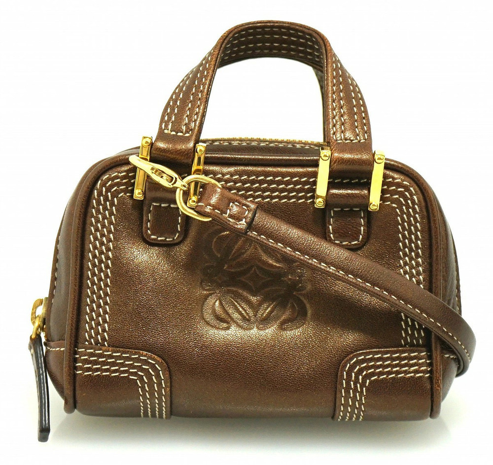 Loewe Amazona Shoulder Bag Keyring Nappa Leather Case Crossbody Bronze Brown